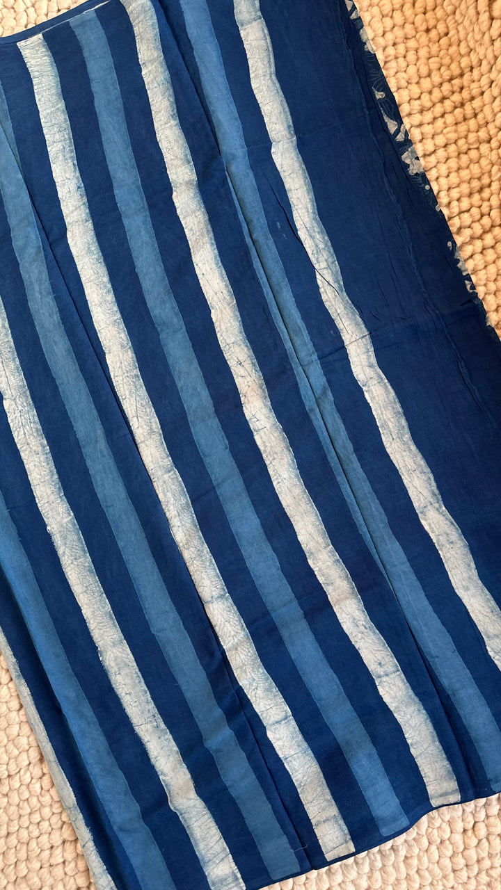 AKOLA INDIGO HAND BLOCK DABU PRINTED SOFT MULMUL COTTON SAREE- 002