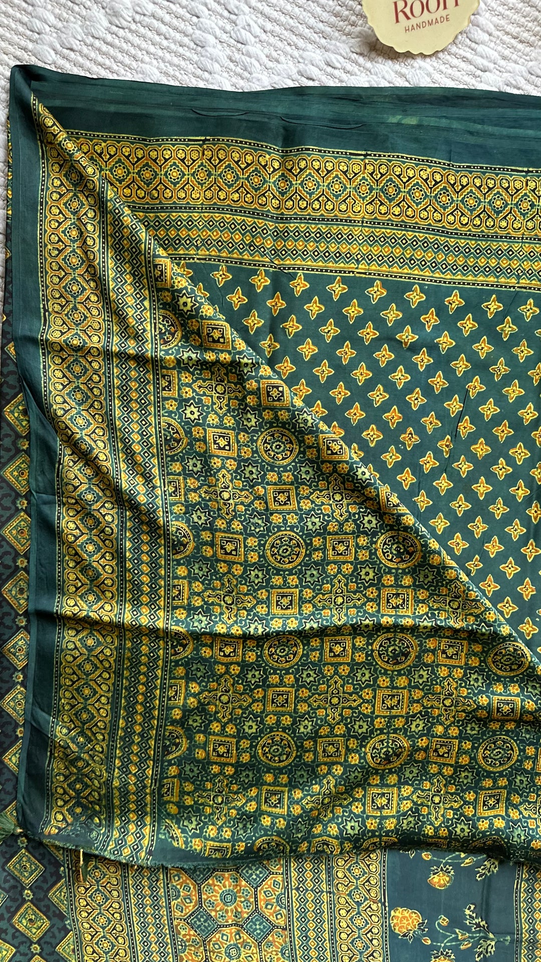 STARS IN THE FOREST - PREMIUM AJRAKH HAND BLOCK PRINTED MODAL SILK SAREE