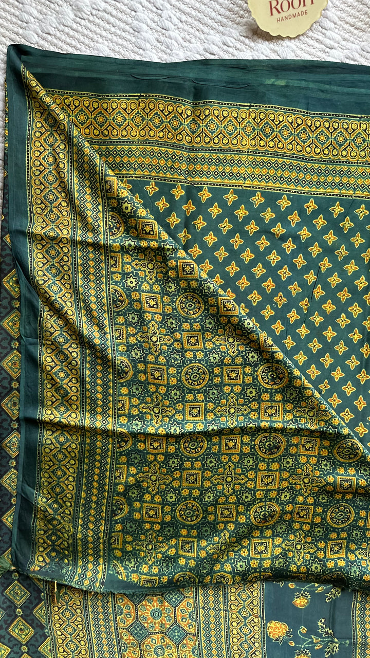 STARS IN THE FOREST - PREMIUM AJRAKH HAND BLOCK PRINTED MODAL SILK SAREE