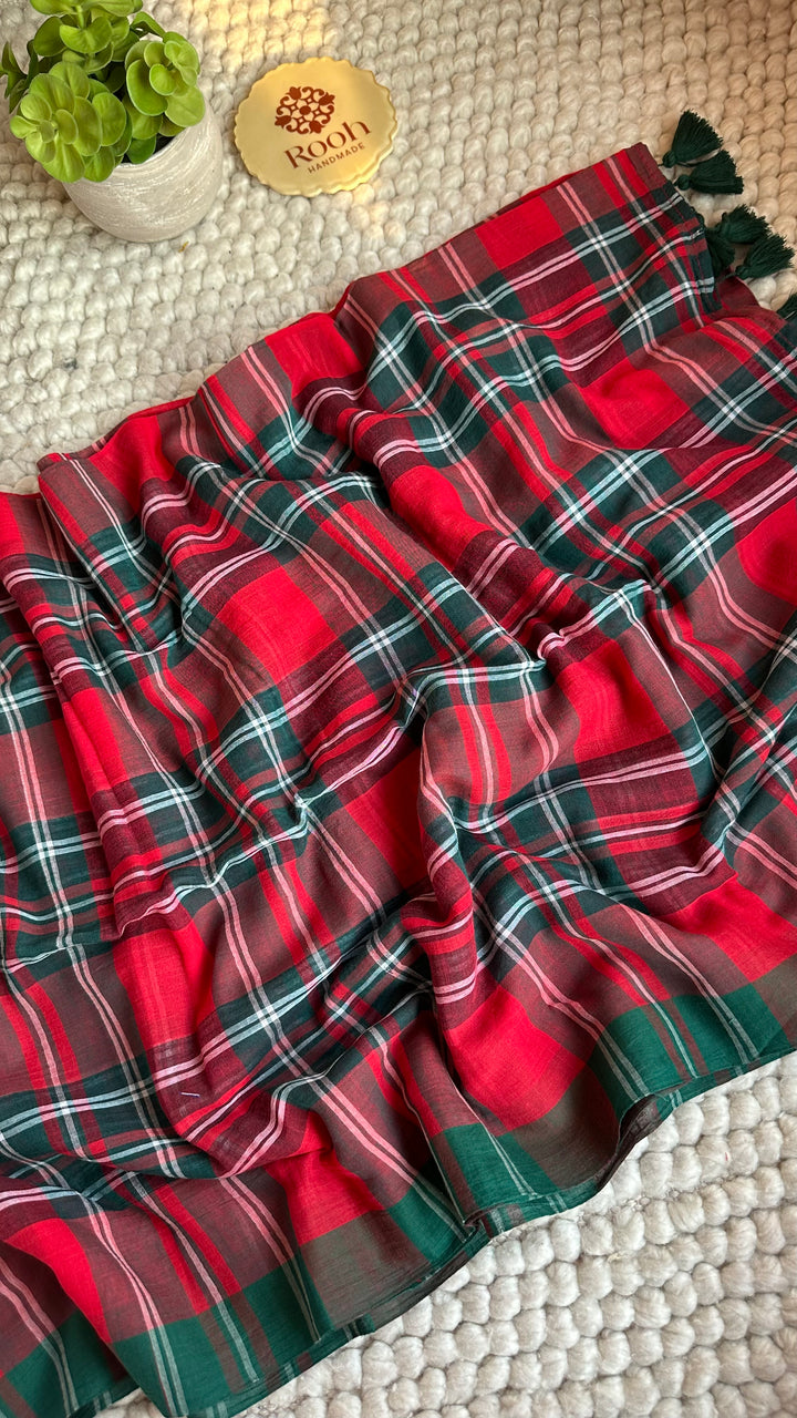 MULTICOLOUR CHECKS PURE SUPER SOFT MULMUL COTTON SAREE - 018