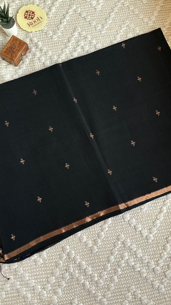 PREMIUM JAMDANI WEAVE HANDWOVEN AND HANDSPUN COTTON SAREE - MIDNIGHT BLACK (AVAILABLE ON PRE-ORDER - DISPATCH TIME IS 30-35 DAYS)