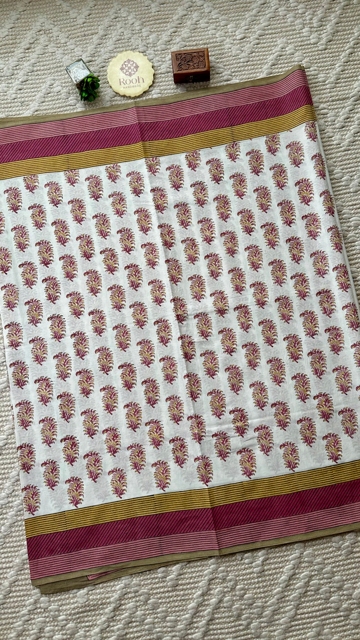 SANGANERI HAND BLOCK PRINTED SOFT MULMUL COTTON SAREE- 015