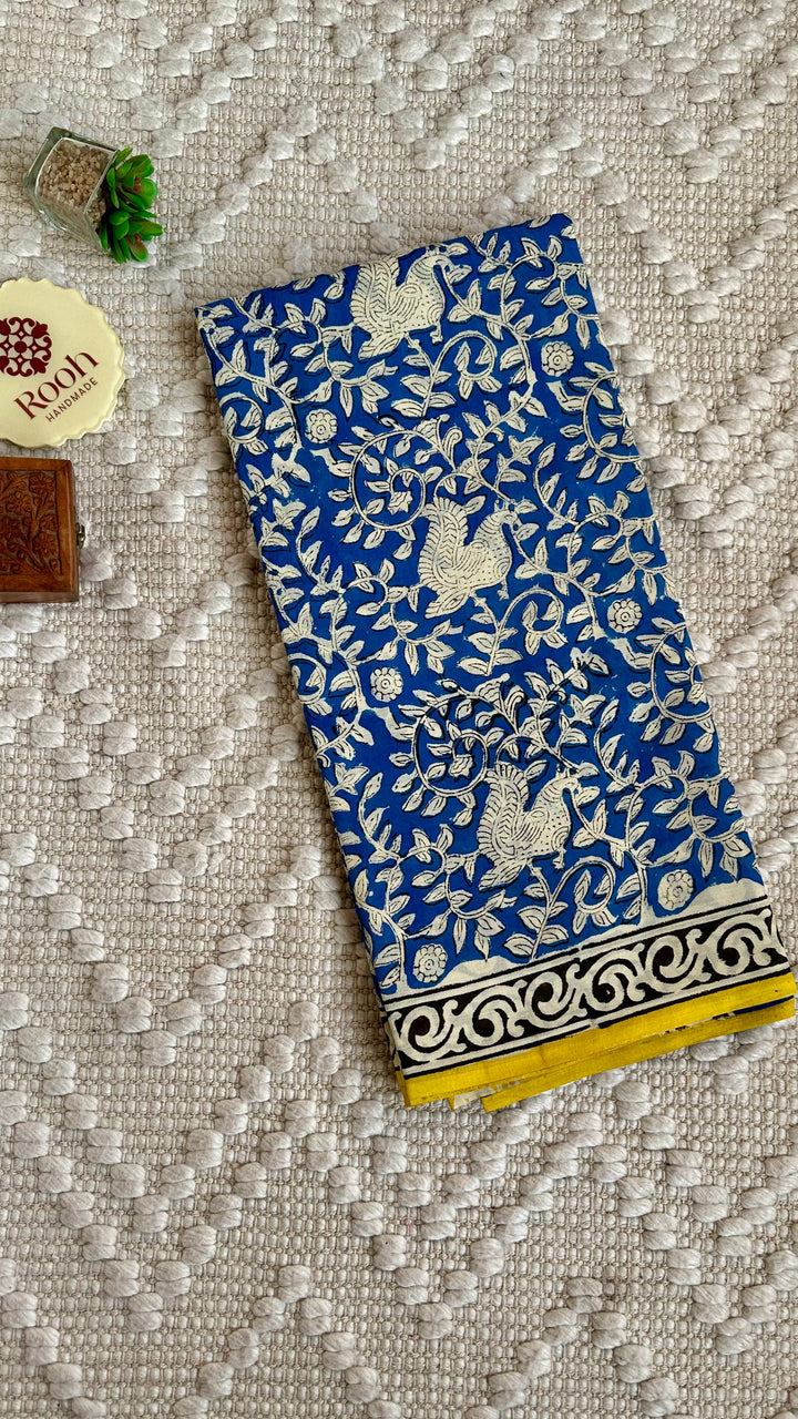BAGRU HAND BLOCK DABU PRINTED SOFT MULMUL COTTON SAREE- 022