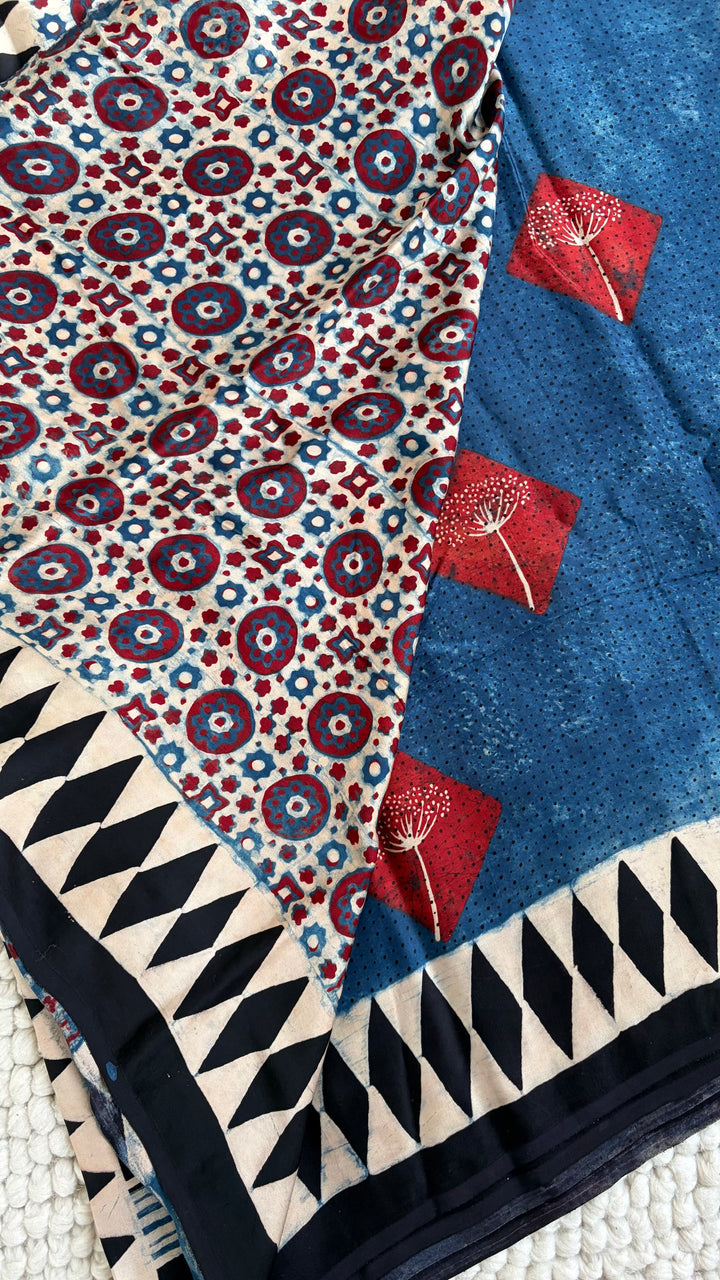 ROOH EXCLUSIVES- AJRAKH HAND BLOCK PRINTED PREMIUM MODAL SILK SAREE 06