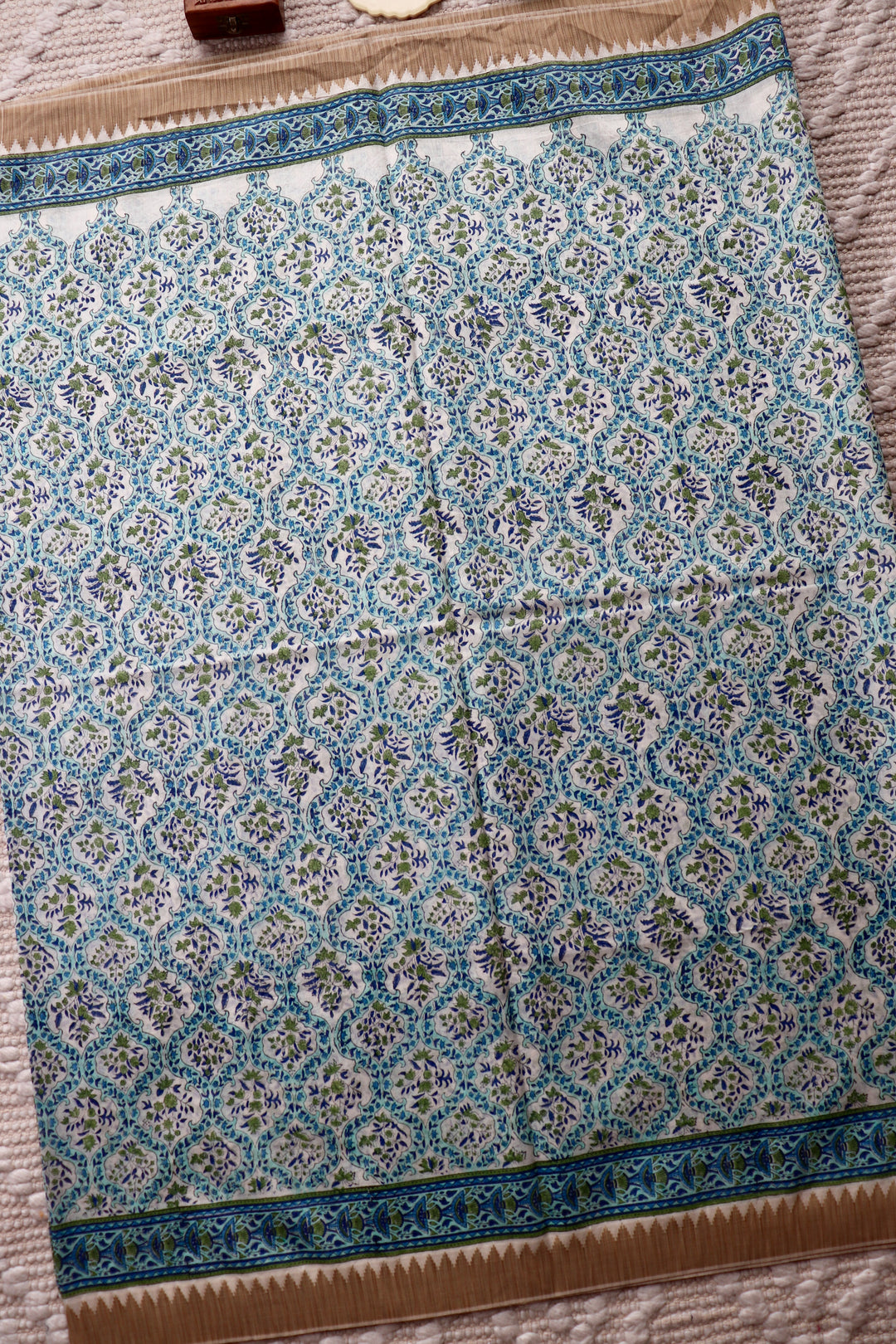 SANGANERI HAND BLOCK PRINTED SILK COTTON SAREE- 006