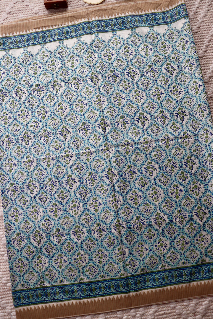 SANGANERI HAND BLOCK PRINTED SILK COTTON SAREE- 006