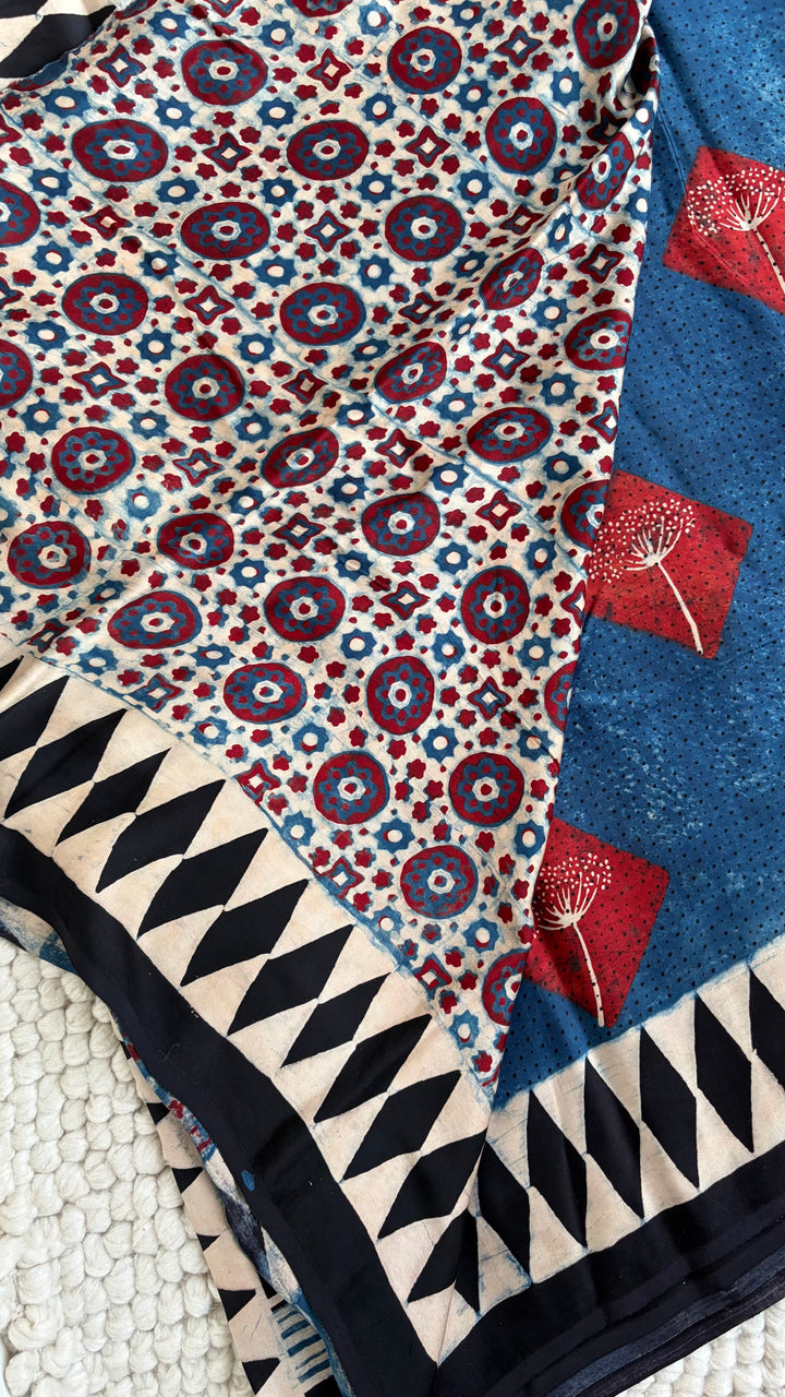 ROOH EXCLUSIVES- AJRAKH HAND BLOCK PRINTED PREMIUM MODAL SILK SAREE 06