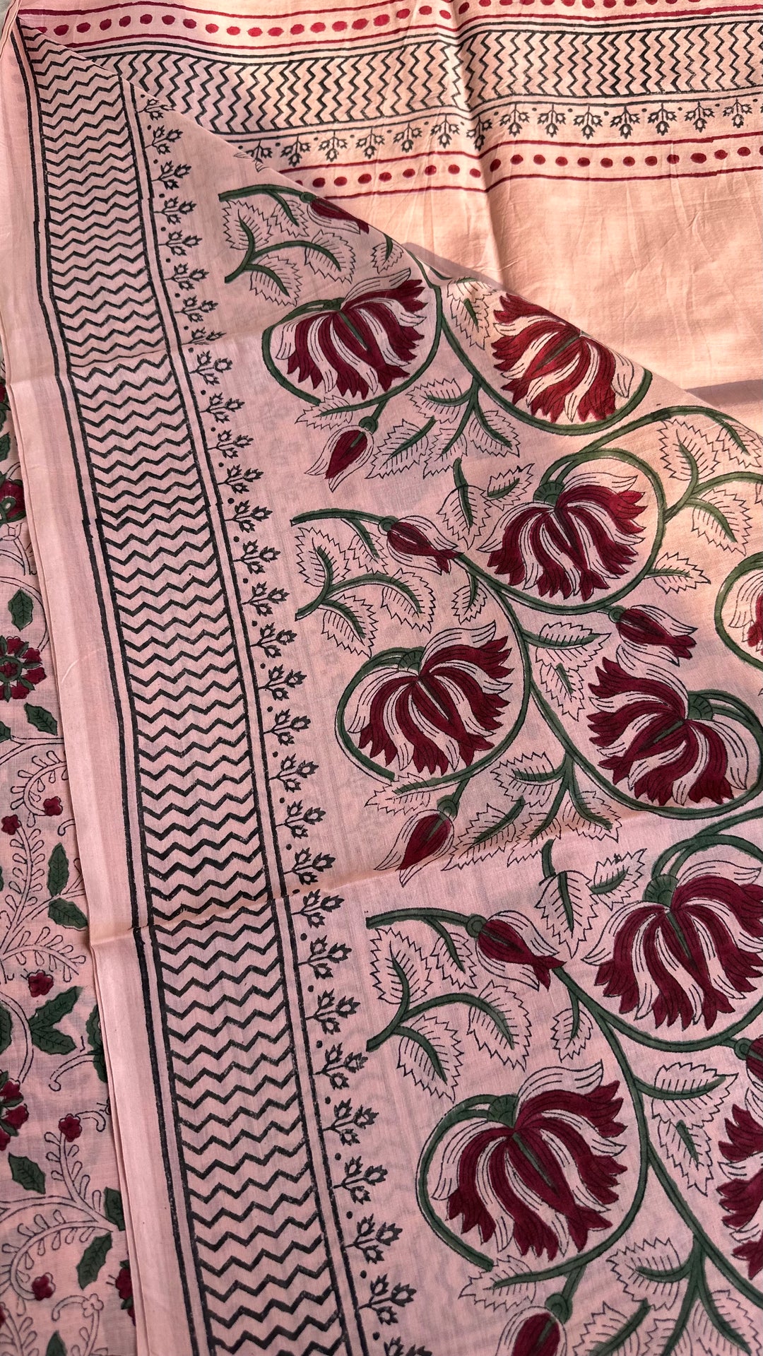 BAGRU HAND BLOCK PRINTED SOFT MULMUL COTTON SAREE- 095 (DISPATCH TIME IS - 12-15 DAYS)