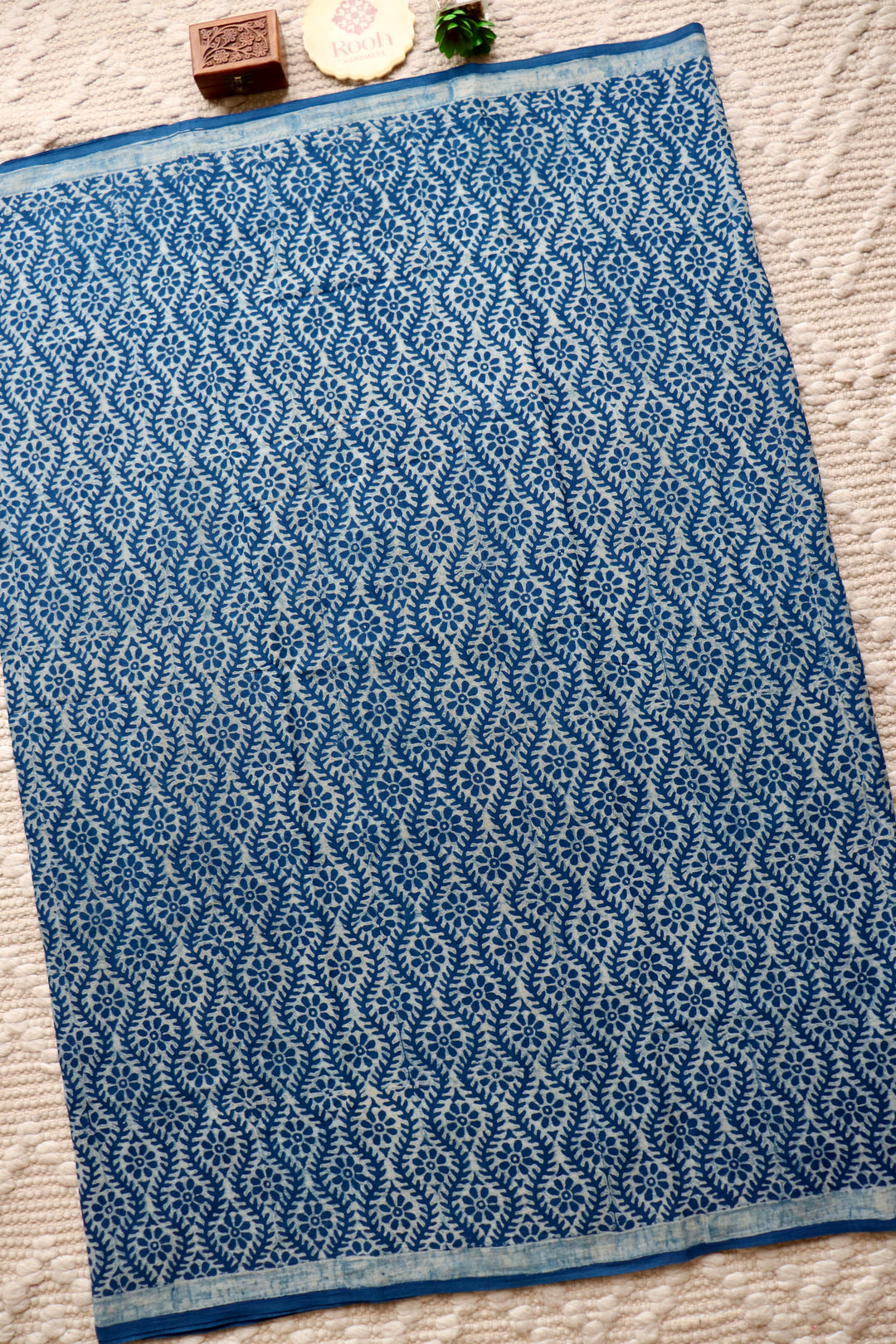 AKOLA INDIGO HAND BLOCK DABU PRINTED SOFT MULMUL COTTON SAREE- 024
