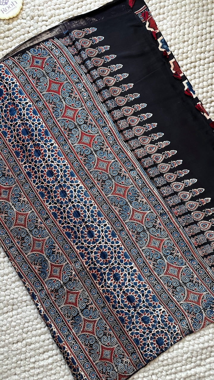 ROOH EXCLUSIVES- AJRAKH HAND BLOCK PRINTED PREMIUM MODAL SILK SAREE 18