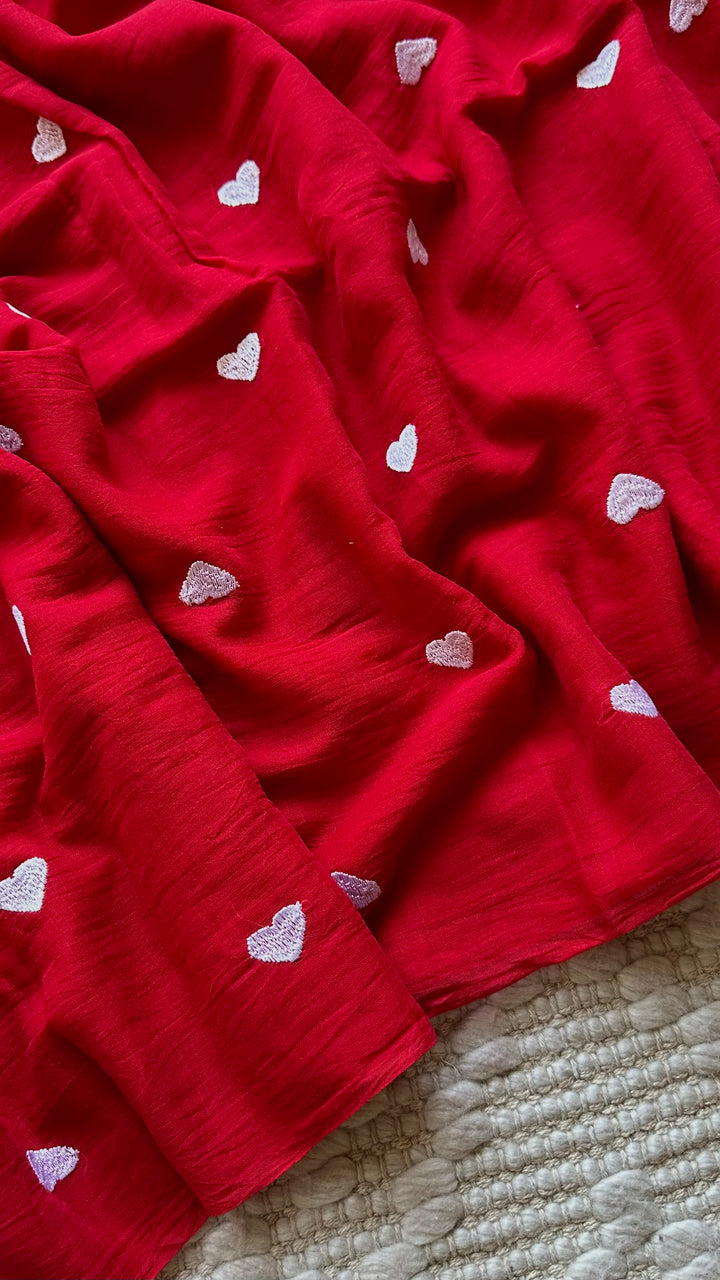 DIL - VERMILION RED SUPER SOFT MUL COTTON SAREE (DISPATCH TIME IS 7-10 DAYS)