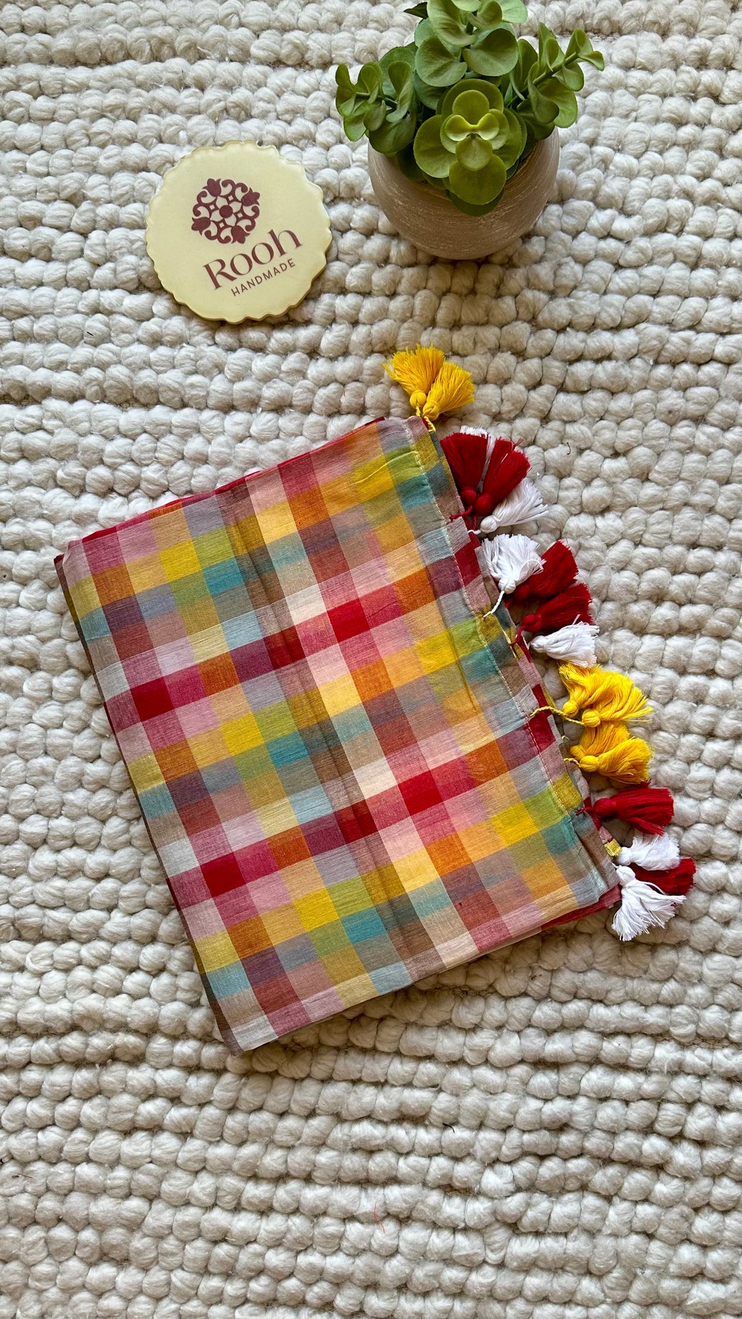 HANDWOVEN MULTICOLOUR CHECKERED MULMUL COTTON SAREE - 04 (DISPATCH TIME - 7 TO 10 DAYS)