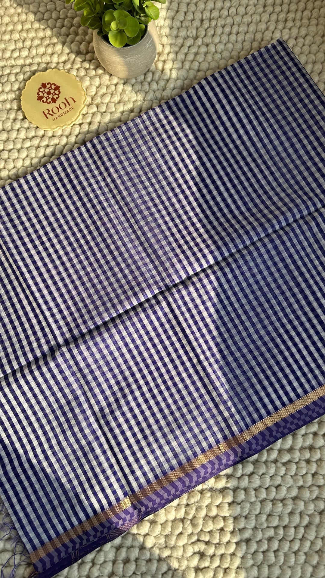 ROYAL PURPLE CHECKS - PREMIUM HANDWOVEN MAHESHWARI SILK BY COTTON SAREE (DISPATCH TIME IS 10-15 DAYS)