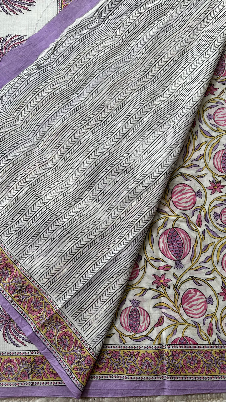 SANGANERI HAND BLOCK PRINTED SOFT MULMUL COTTON SAREE- 014