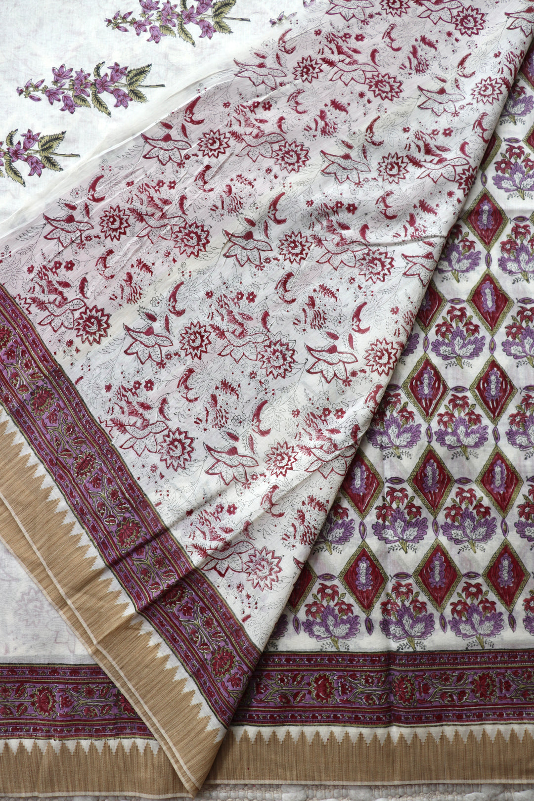 SANGANERI HAND BLOCK PRINTED SILK COTTON SAREE- 005