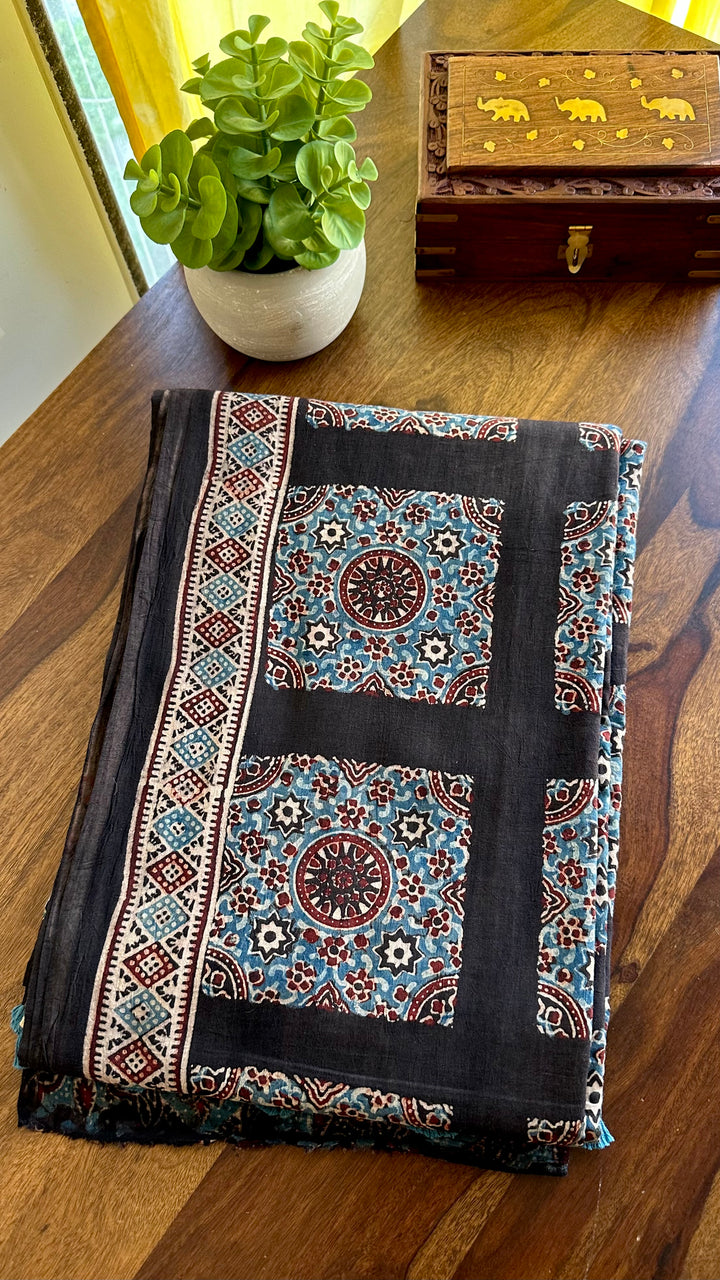 PREMIUM AJRAKH HAND BLOCK PRINTED PURE SOFT COTTON SAREE- 008