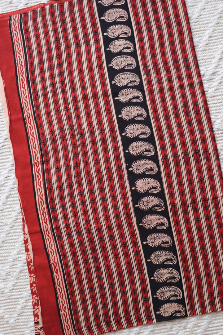 BAGRU HAND BLOCK PRINTED SOFT MULMUL COTTON SAREE- 087