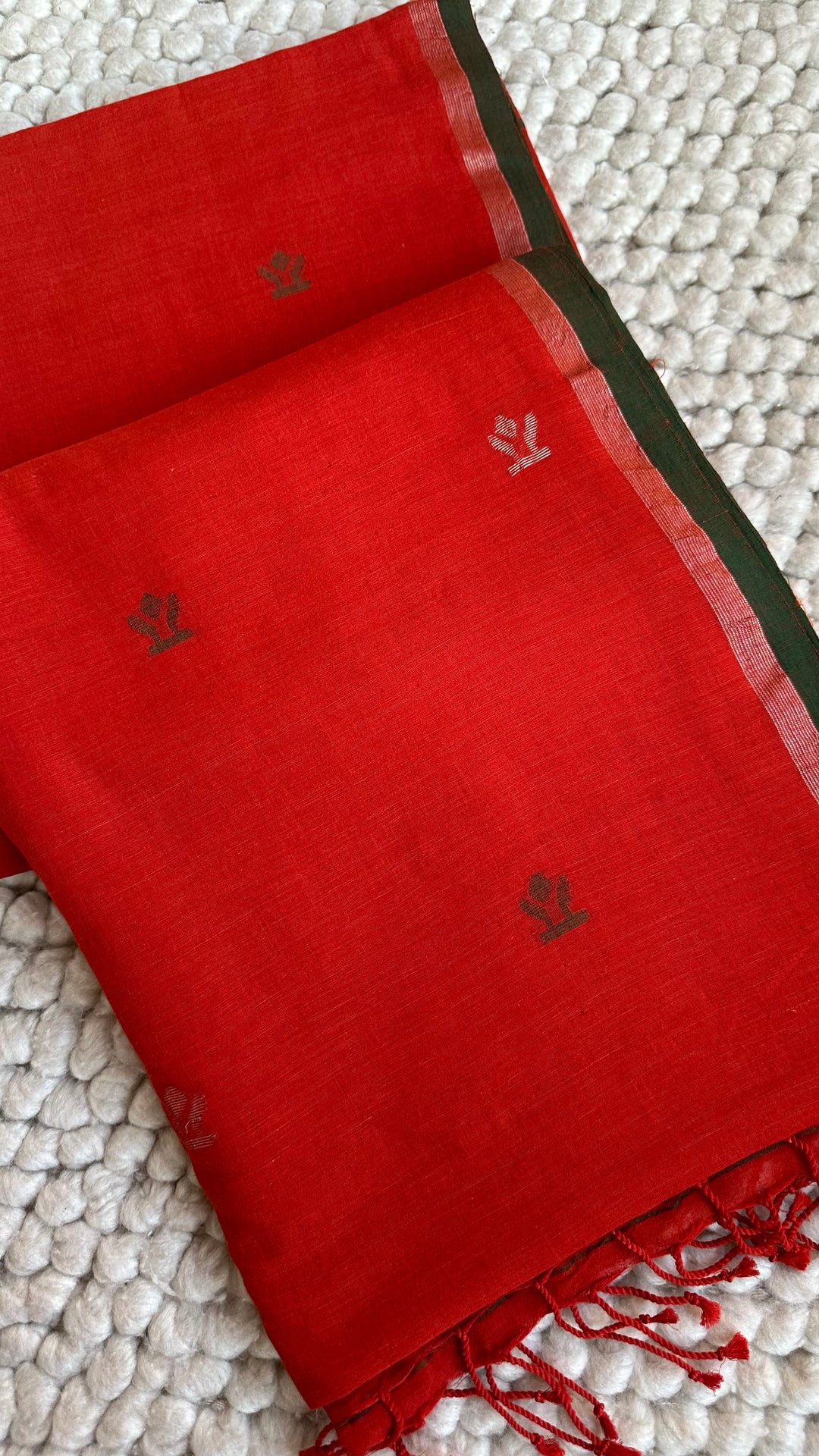 PREMIUM NEEDLE WORK JAMDANI HANDWOVEN AND HANDSPUN COTTON SAREE - RUST ORANGE