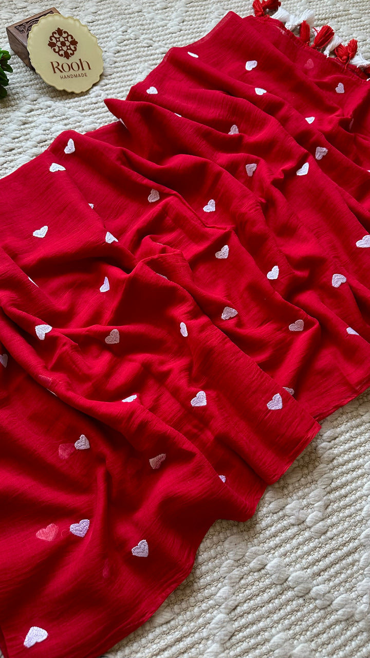 DIL - VERMILION RED SUPER SOFT MUL COTTON SAREE (DISPATCH TIME IS 7-10 DAYS)