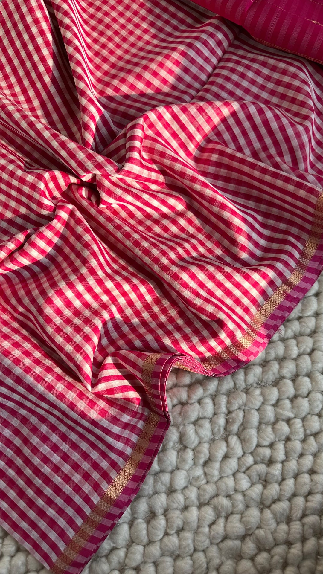 RANI PINK CHECKS - PREMIUM HANDWOVEN MAHESHWARI SILK BY COTTON SAREE (DISPATCH TIME IS 15-20 DAYS)