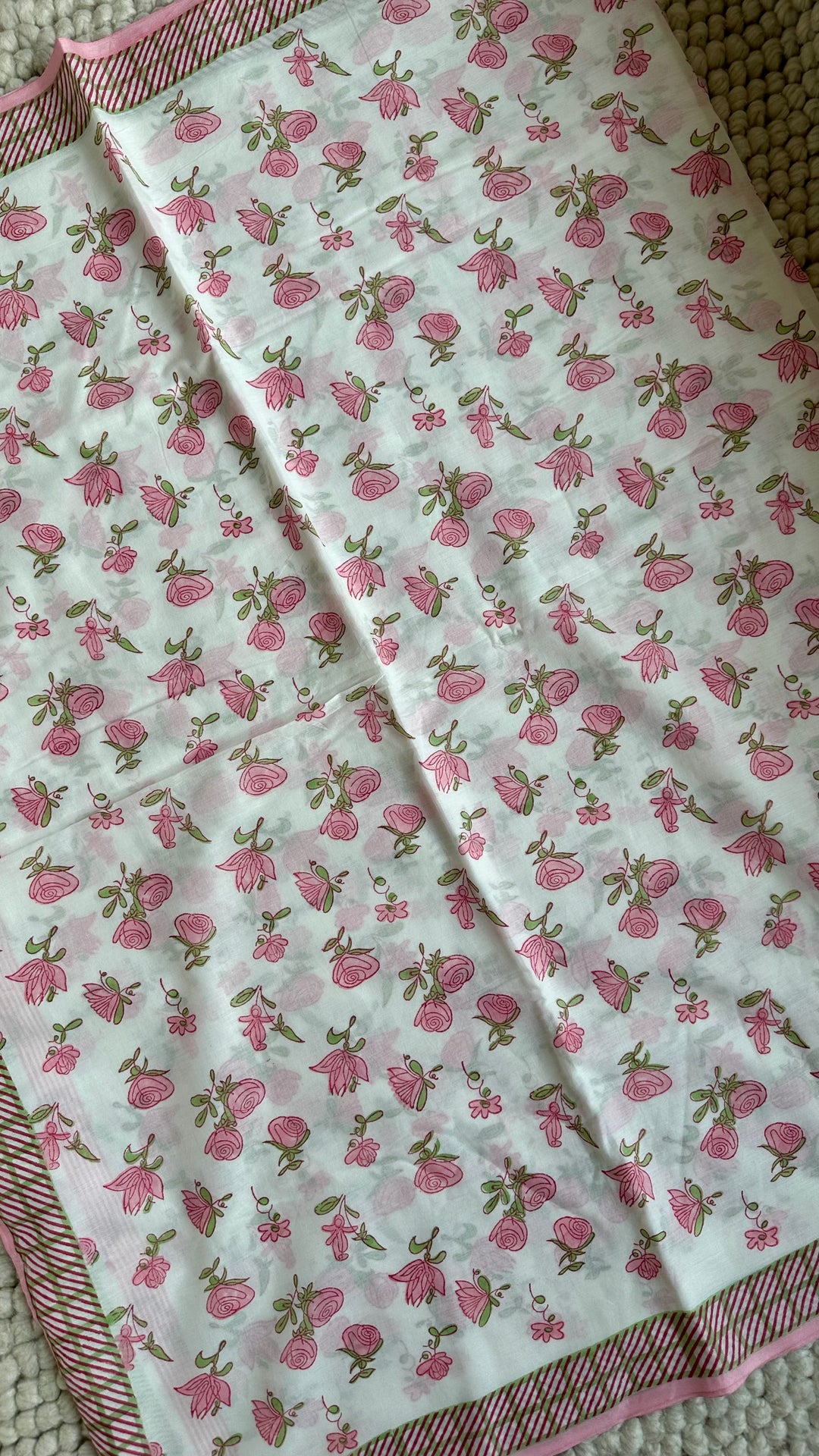 SANGANERI HAND BLOCK PRINTED SOFT COTTON SAREE- ENGLISH GARDEN