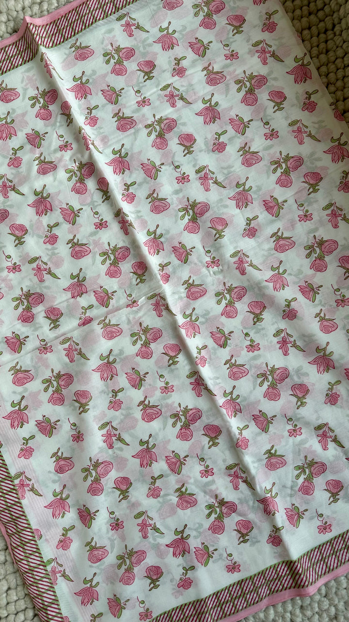 SANGANERI HAND BLOCK PRINTED SOFT COTTON SAREE- ENGLISH GARDEN