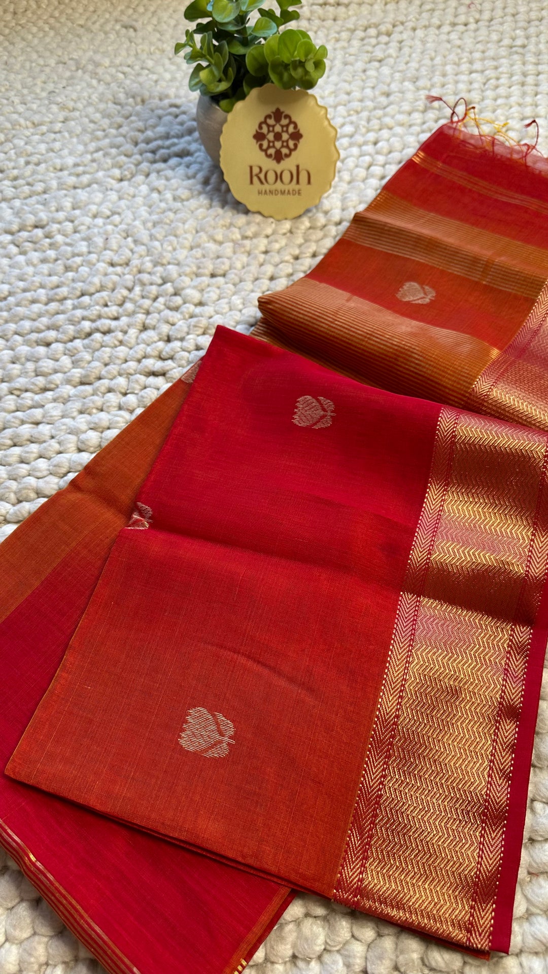 WARM RED & SUNSHINE YELLOW DUAL TONE- PREMIUM HANDWOVEN MAHESHWARI SILK BY COTTON SAREE