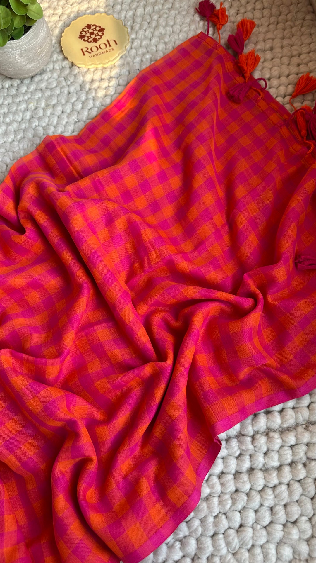MULTICOLOUR CHECKS PURE SUPER SOFT MULMUL COTTON SAREE - 016