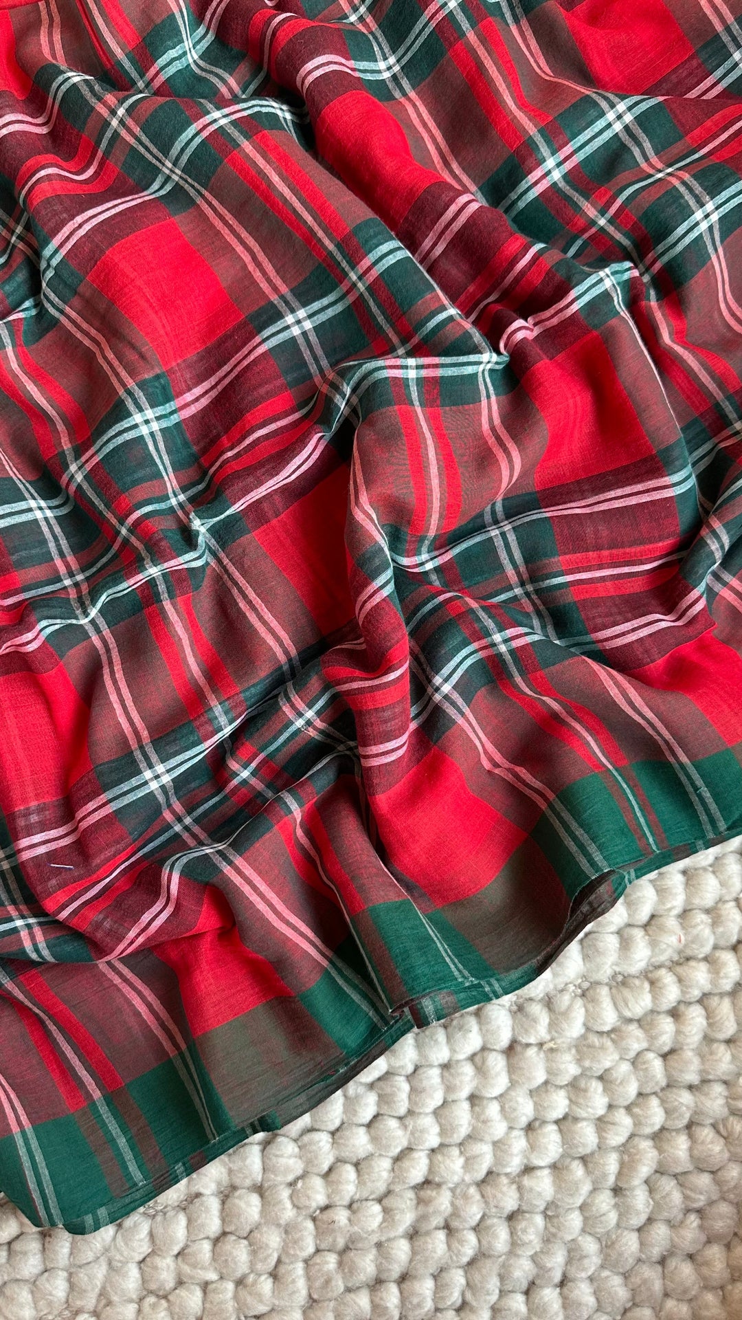 MULTICOLOUR CHECKS PURE SUPER SOFT MULMUL COTTON SAREE - 018
