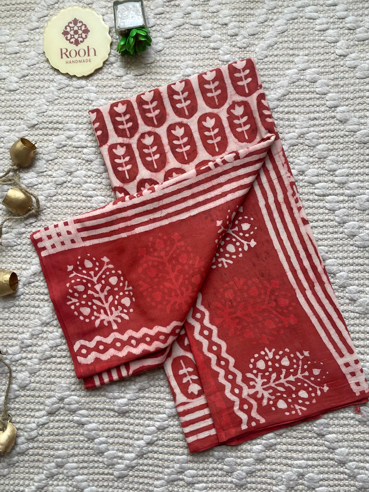 BAGRU HAND BLOCK PRINTED SOFT MULMUL COTTON SAREE- 093