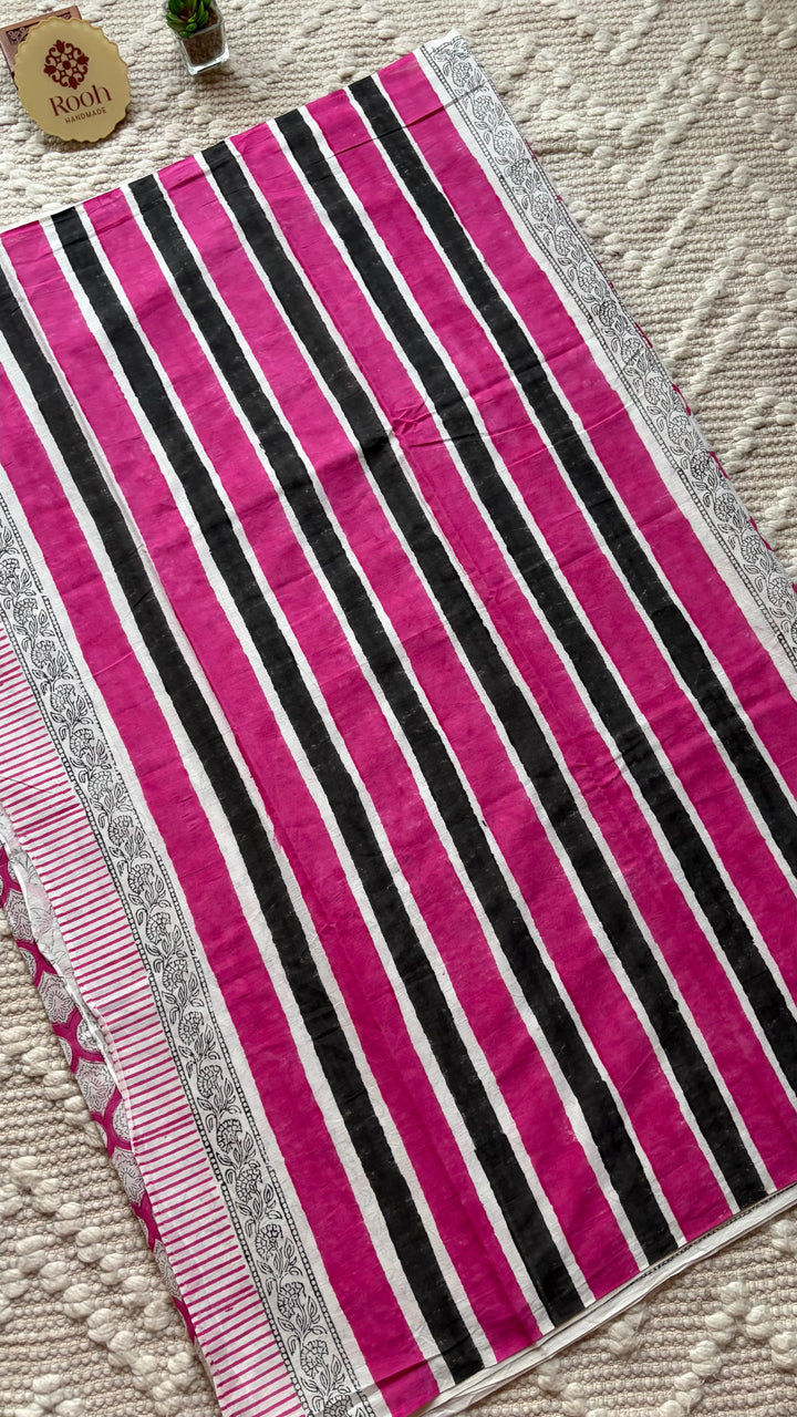 BAGRU HAND BLOCK PRINTED SOFT MULMUL COTTON SAREE- 109