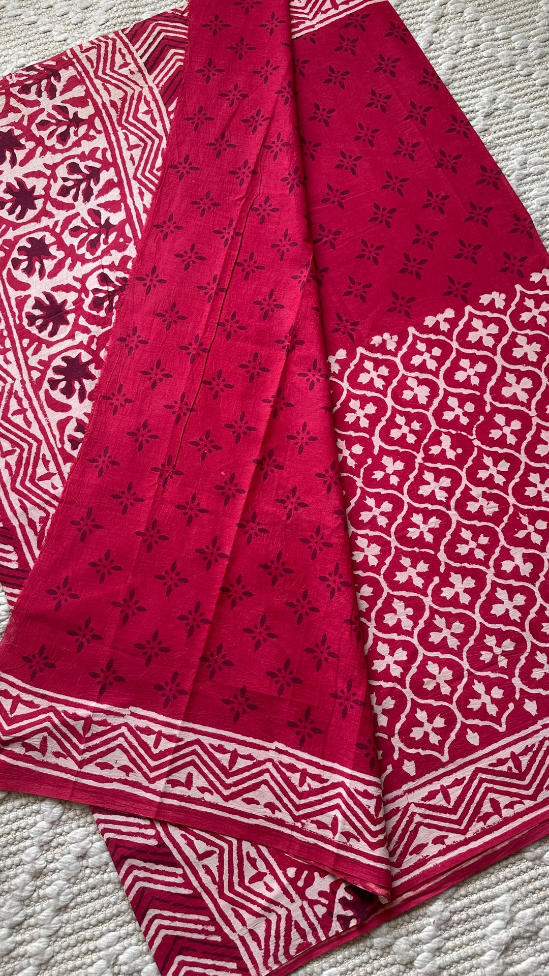 BAGRU HAND BLOCK PRINTED SOFT MULMUL COTTON SAREE- 096