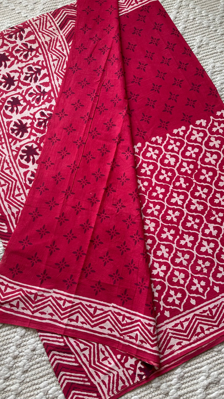 BAGRU HAND BLOCK PRINTED SOFT MULMUL COTTON SAREE- 096