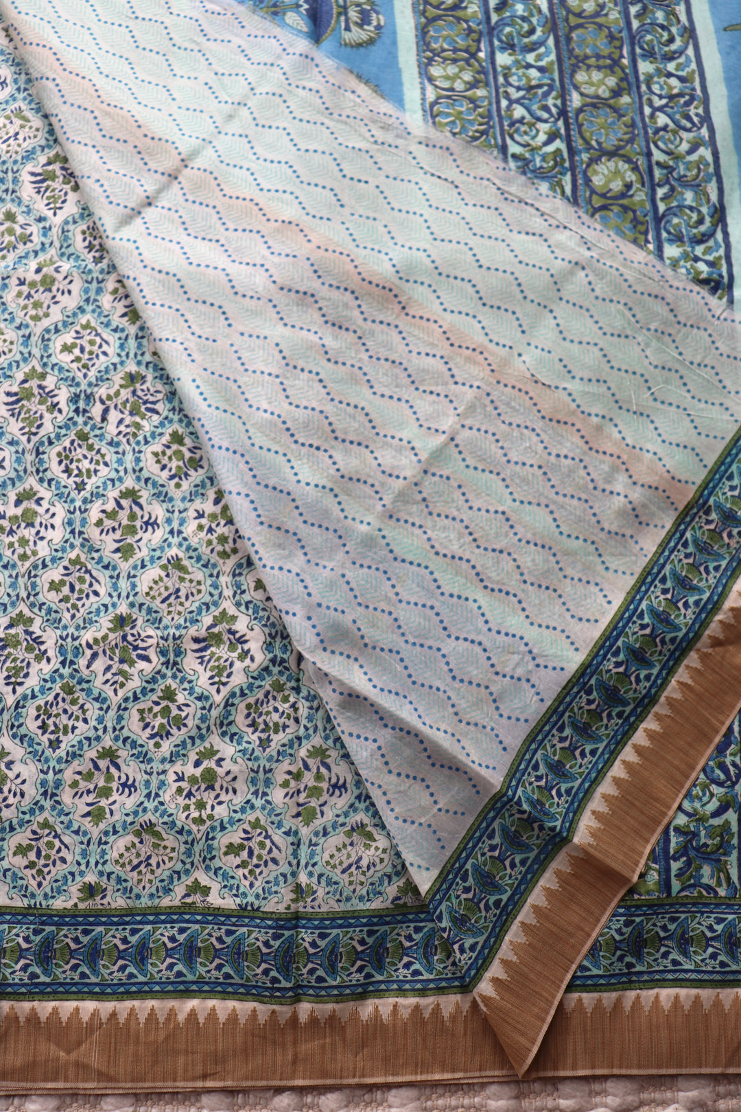SANGANERI HAND BLOCK PRINTED SILK COTTON SAREE- 006