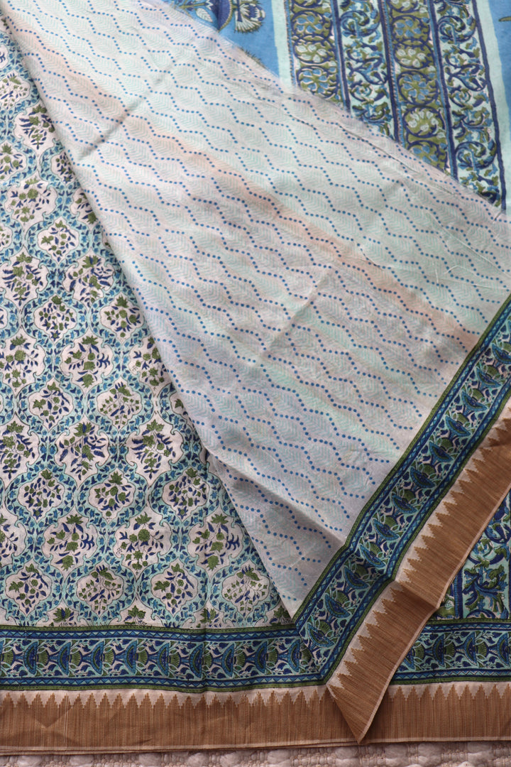 SANGANERI HAND BLOCK PRINTED SILK COTTON SAREE- 006