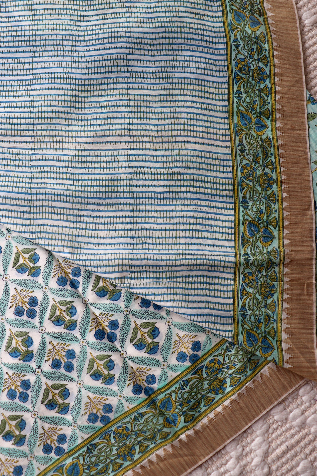 SANGANERI HAND BLOCK PRINTED SILK COTTON SAREE- 004