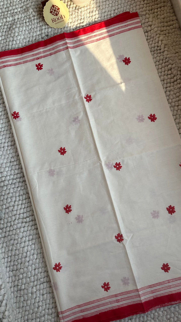 SHIULI - HANDBLOCK PRINTED ON HANDWOVEN BENGAL COTTON SAREE