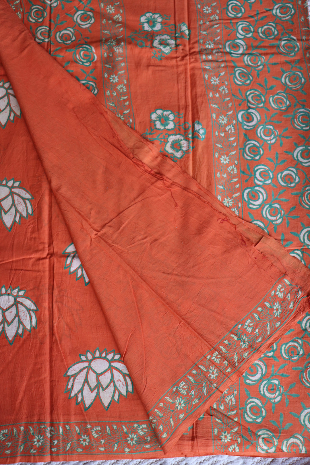 BAGRU HAND BLOCK PRINTED SOFT MULMUL COTTON SAREE- 069