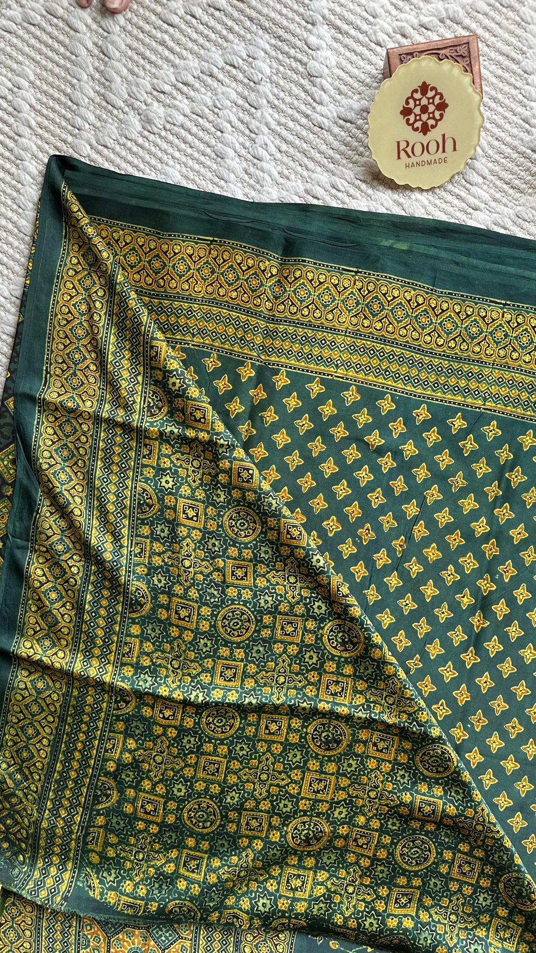 STARS IN THE FOREST - PREMIUM AJRAKH HAND BLOCK PRINTED MODAL SILK SAREE