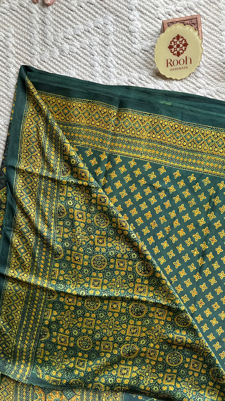 STARS IN THE FOREST - PREMIUM AJRAKH HAND BLOCK PRINTED MODAL SILK SAREE