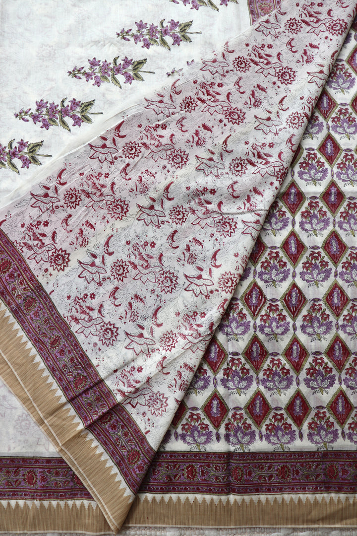 SANGANERI HAND BLOCK PRINTED SILK COTTON SAREE- 005