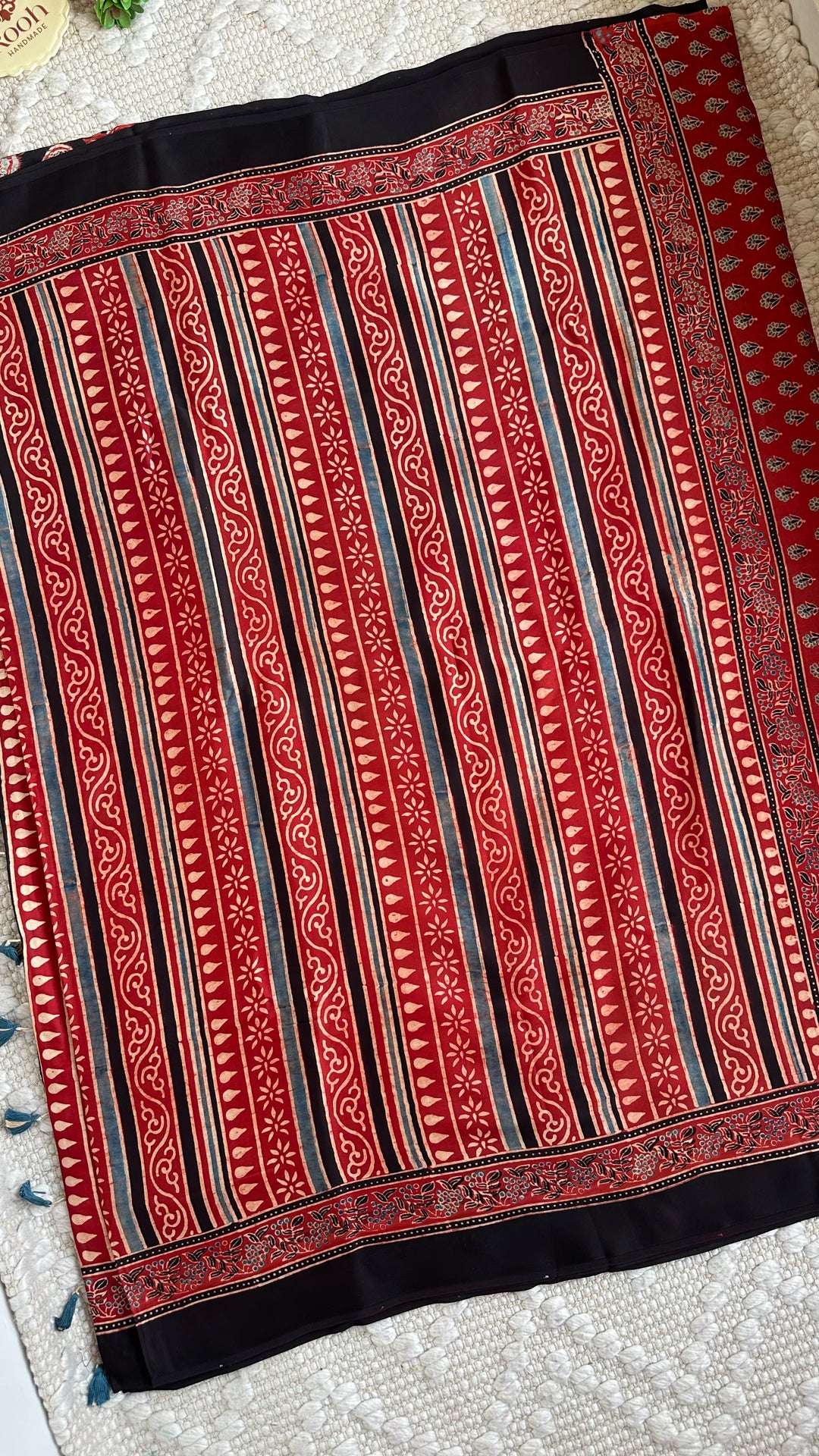 RAAHINI - MADDER RED PREMIUM AJRAKH HAND BLOCK PRINTED MODAL SILK SAREE