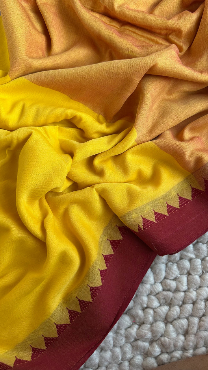 SUNFLOWER YELLOW PURE SUPER SOFT MULMUL COTTON SAREE - 020