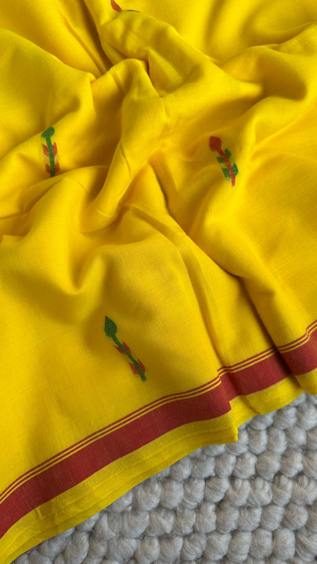 PREMIUM NEEDLE WORK JAMDANI HANDWOVEN AND HANDSPUN COTTON SAREE - MUSTARD YELLOW
