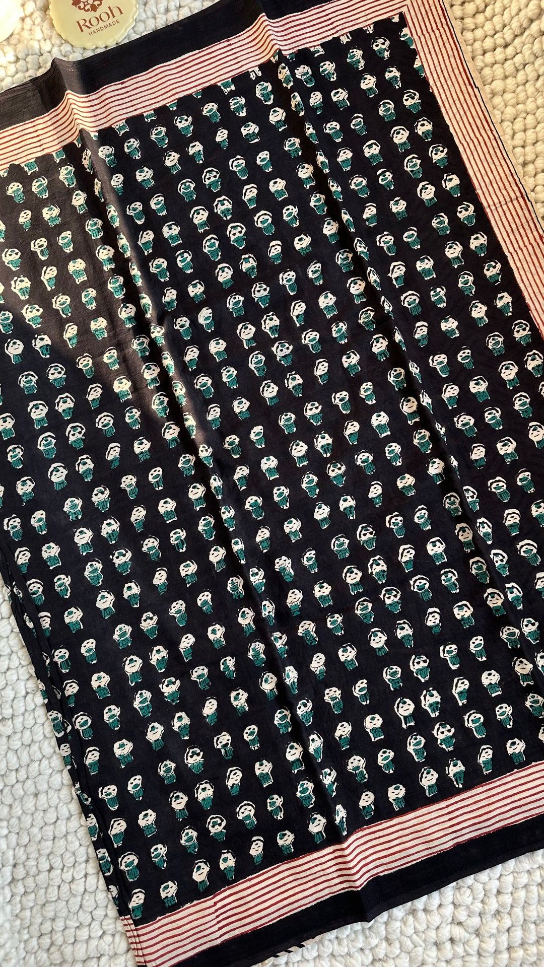 BAGRU HAND BLOCK PRINTED SOFT MULMUL COTTON SAREE- 138