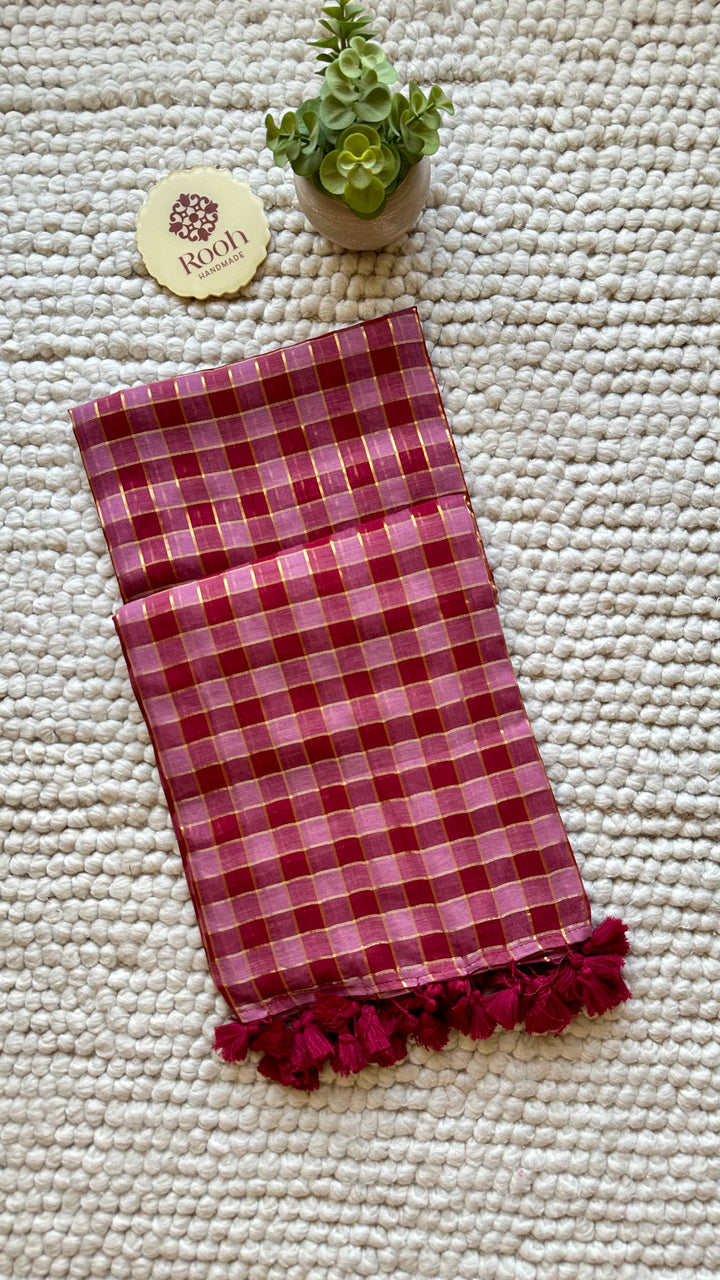 HANDWOVEN MULTICOLOUR CHECKERED MULMUL COTTON SAREE - 01 (DISPATCH TIME - 5 TO 7 DAYS)