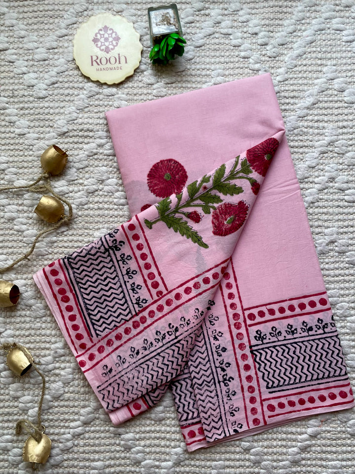 BAGRU HAND BLOCK PRINTED SOFT MULMUL COTTON SAREE- 095