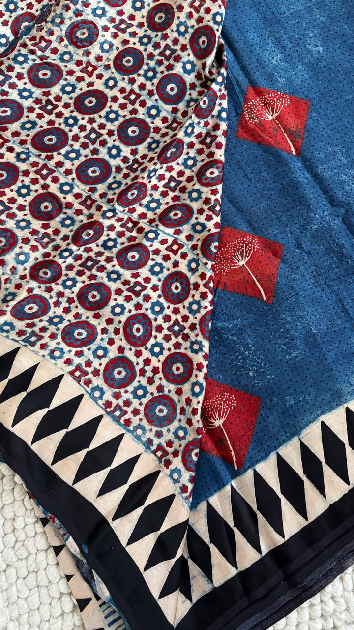 ROOH EXCLUSIVES- AJRAKH HAND BLOCK PRINTED PREMIUM MODAL SILK SAREE 06