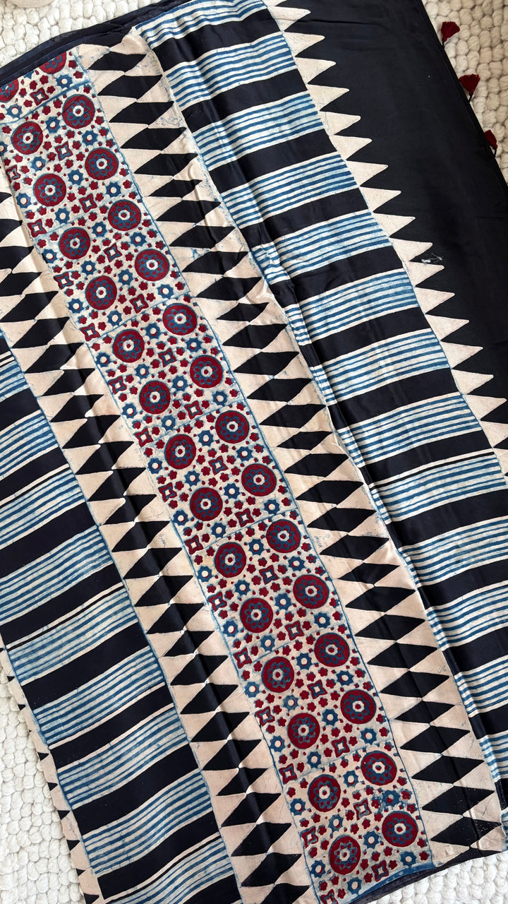 ROOH EXCLUSIVES- AJRAKH HAND BLOCK PRINTED PREMIUM MODAL SILK SAREE 06