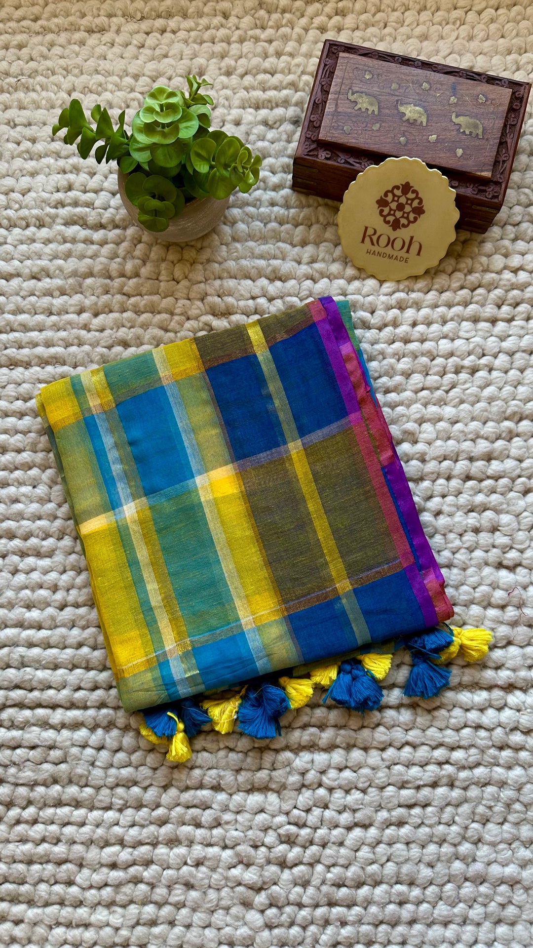 HANDWOVEN MULTICOLOUR ZARI CHECKS PURE MULMUL COTTON SAREE - 07